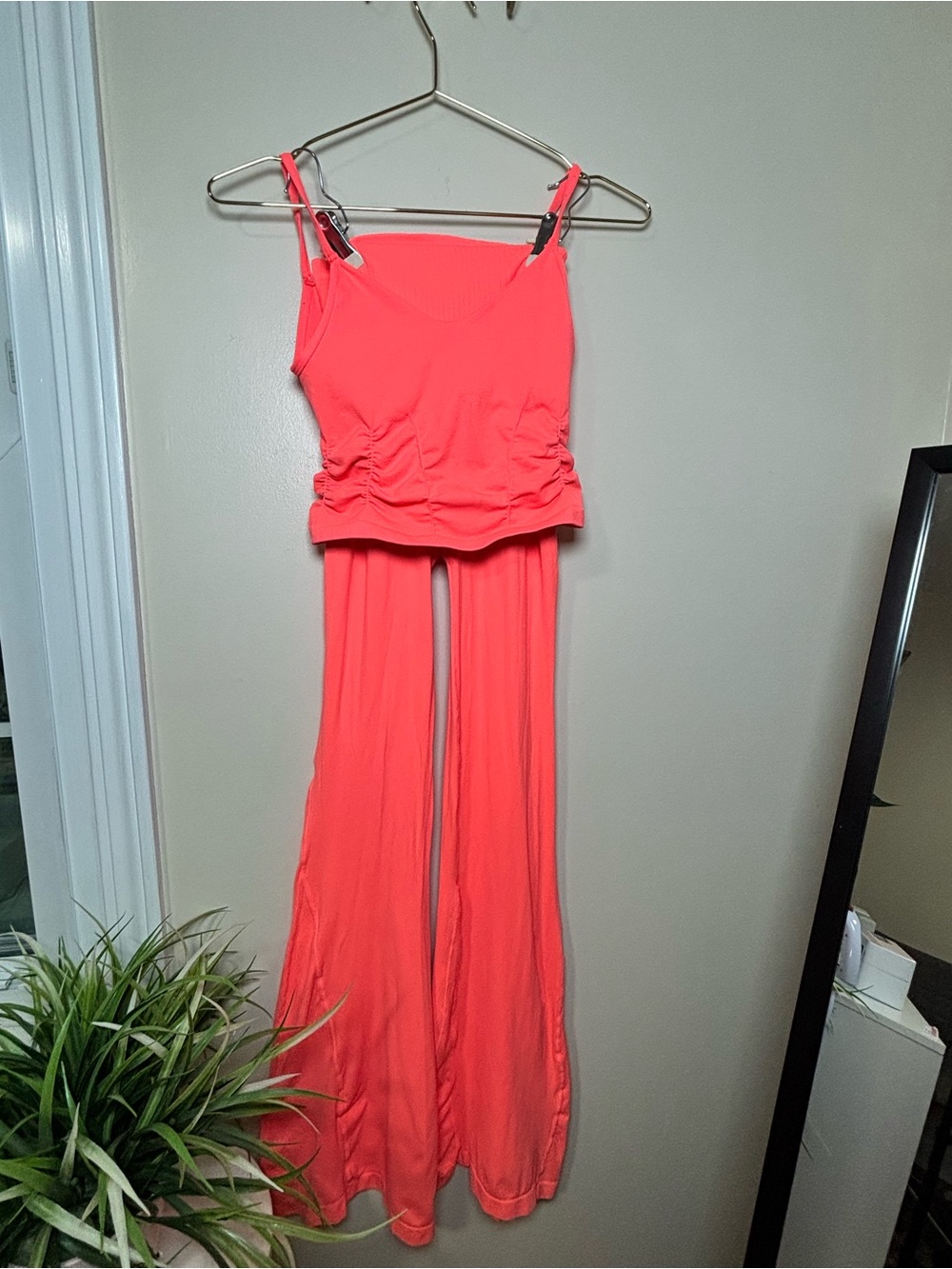 FP Movement Neon Coral Ruched Cami Flare Pant Set XS